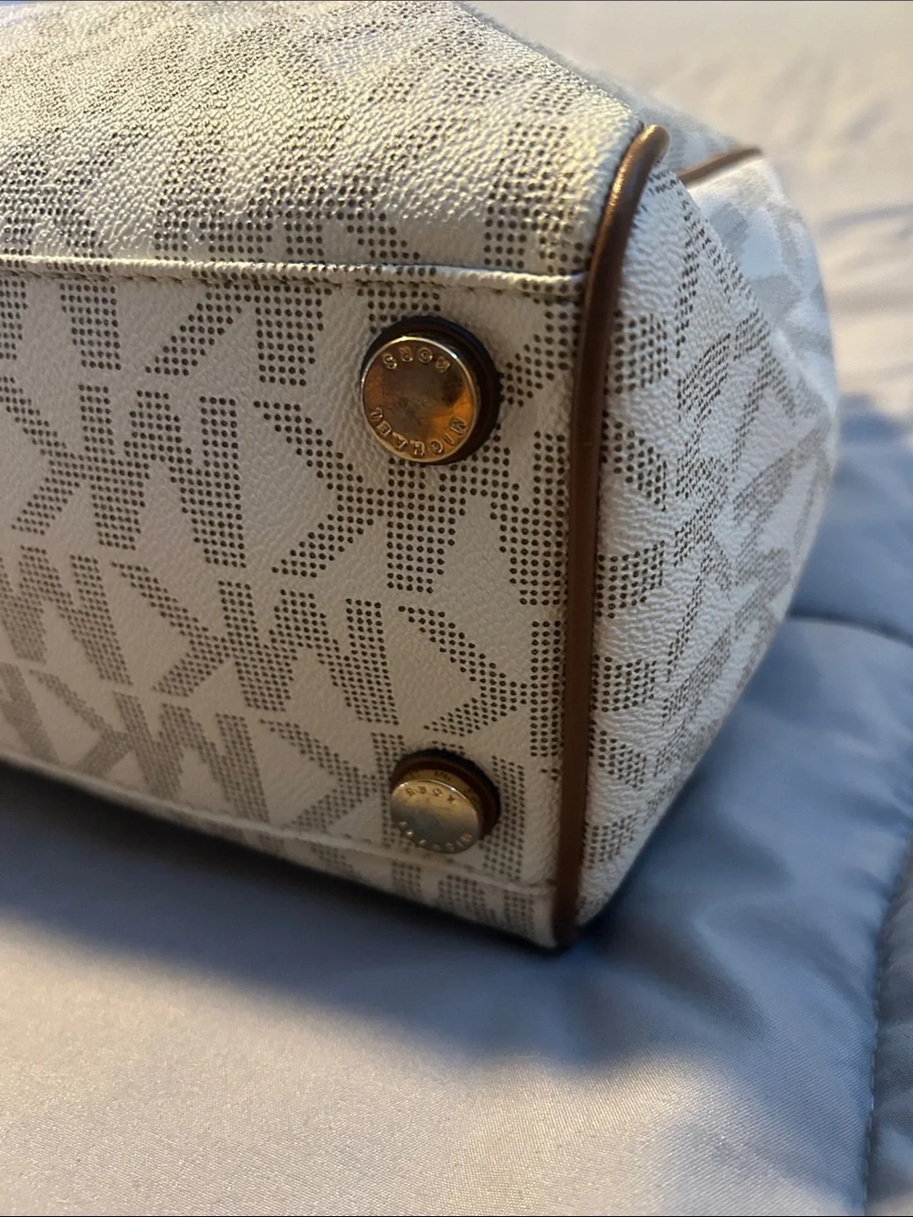 Michael Kors Cream MK Logo Tote with Gold Chain Handles